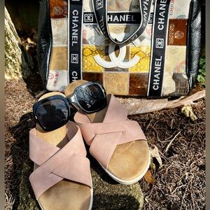 Elegant Chaps Nude Wedge Sandal 8.5M comfort padded beach chic RLL